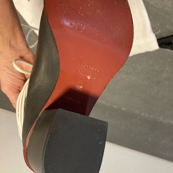 Proenza Schouler Black Leather Open-Toe Lace-Up Ankle Boots with White Laces - Picture 8 of 13